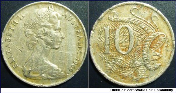 Australia 1969 10 cents. Badly beaten up. Special thanks to latman100!