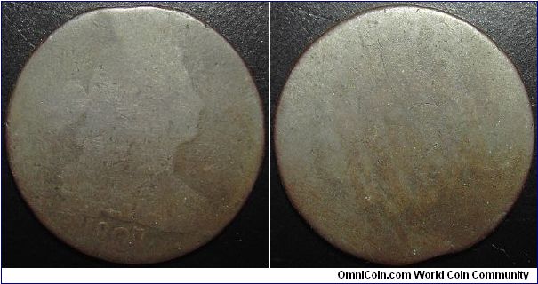 1807 Draped Bust, Detail all but gone on this coin. Poor grade.