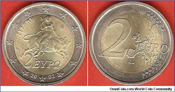 2 euro
the abduction of Europa by Zeus as a bull
bimetal