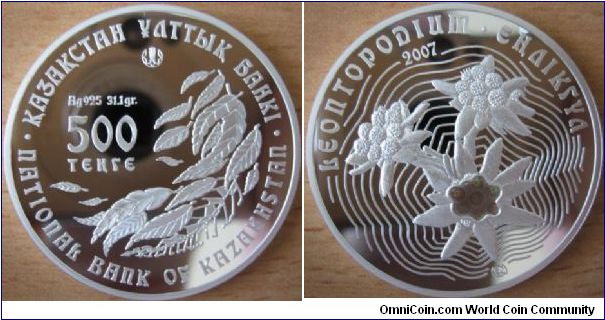 500 Tenge - Edelweiss - 31.1 g Ag 925 Proof (with hologram) - mintage 4,000