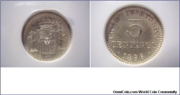 Puerto Rico 5 cents ,NGC MS-63,Coooooool!!