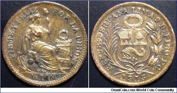 Peru 1913 half dinero. Toned.