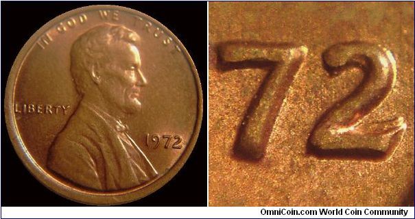 1972 Doubled Die Obverse, Strong secondary bar above the primary horizontal bar of the 2 of the date