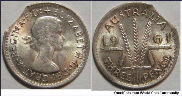 3d silver coin, partial clip of planchet.