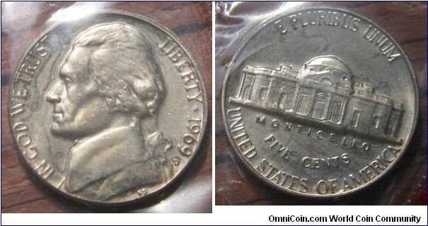 Jefferson Five Cent, 1969D. Uncirculated Mint Set 1969