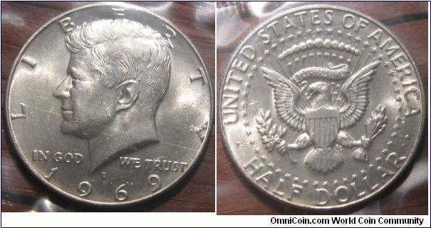 Kennedy Half Dollar, 1969D. Uncirculated Mint Set 1969