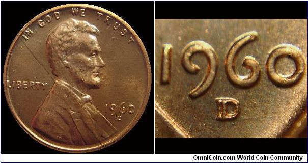 1960D Lincoln Cent, Re-punched mint mark, Strong secondary to the west of the primary mint mark