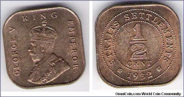 Straits Settlements 1/2 cent, KGV