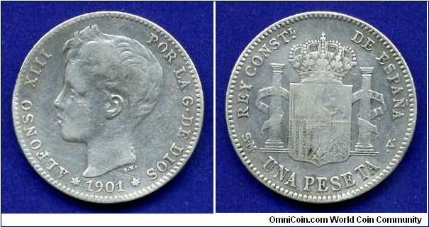 1 Peseta.
King Alfonso XIII (1885-1931).
(V) Valencia mint.


Ag835f. 5,0gr.
