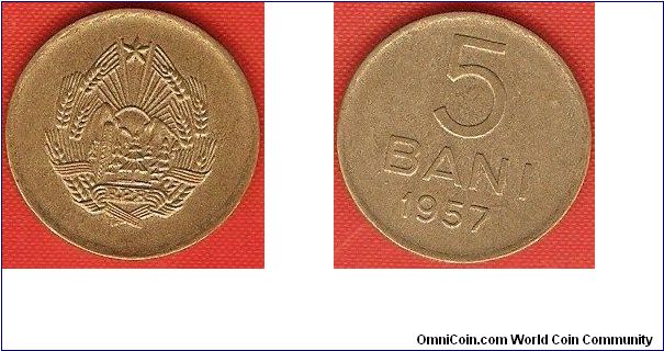 Peoples Republic
5 bani
with star at top of arms
copper-nickel-zinc