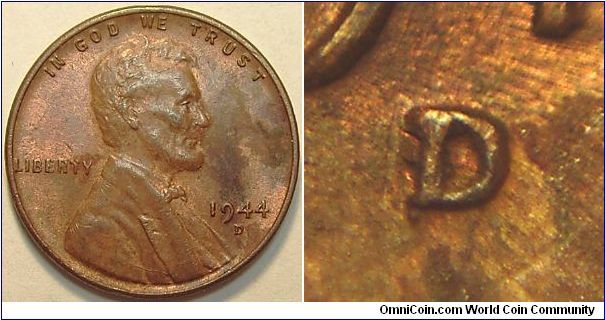 1944D Lincoln Cent, Over Mint Mark, D over S