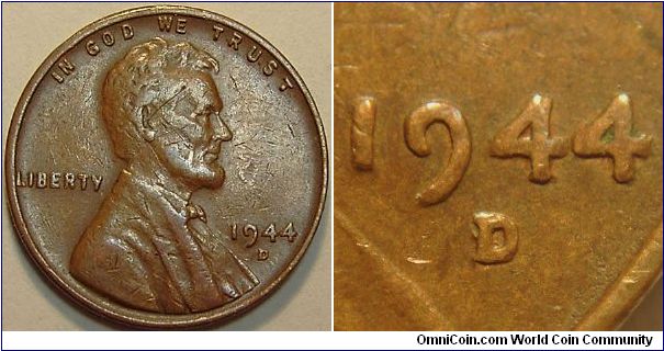 1944 Lincoln Cent, Over Mint Mark, D over S