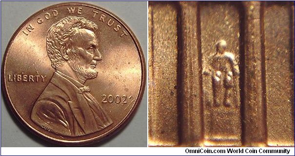 2002 Lincoln Cent, Class 9 Doubled Die Reverse, Doubling of the knees on the statue