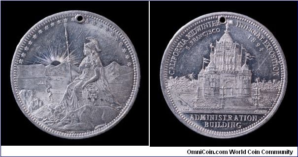 Lauer Exposition medal, Administration Building, California Midwinter International Exposition