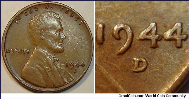 1944D Lincoln Cent, Over Mint Mark, D over S