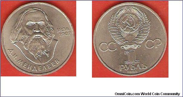 U.S.S.R.
1 rouble
Mendeleyev 1834-1907
copper-nickel
