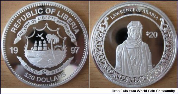 20 Dollars - Lawrence of Arabia (1888 - 1935) - 31.1 g Ag 925 Proof - unknown mintage