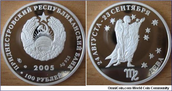 100 Rubles - Zodiac sign Virgo - 14.14 g Ag 925 Proof-like - mintage 500 pcs only !