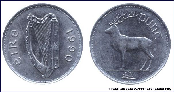 Ireland, 1 pound, 1990, Cu-Ni, Deer, Harp.                                                                                                                                                                                                                                                                                                                                                                                                                                                                          