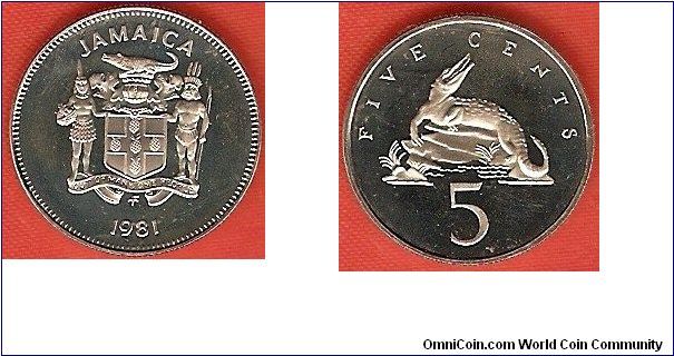 5 cents
American crocodile
Jamaica narrow legends
proof from Franklin Mint
copper-nickel