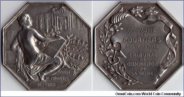 Silver jeton issued for the Paris Bourse regulators circa 1880