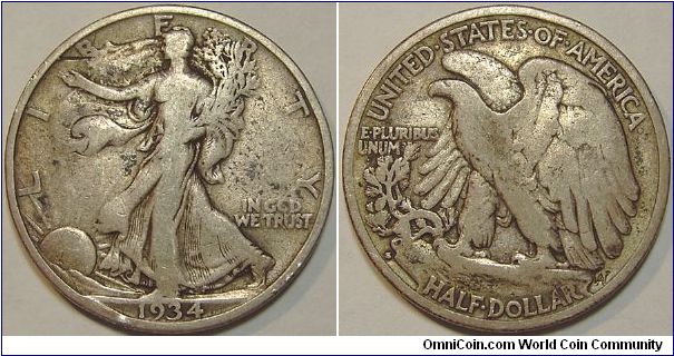 1934S Walking Liberty Half Dollar