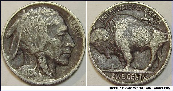 1913 Indian Head (Buffalo) Five Cents, Type II