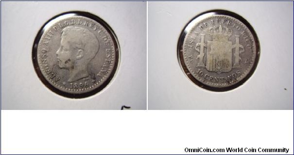 Puerto Rico 10 cents dated 1896,SOLD
