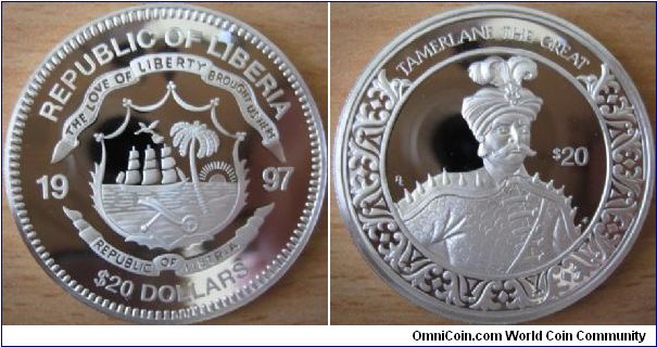 20 Dollars - Tamerlane the Great (1336 - 1405) - 31.1 g Ag 925 Proof - unknown mintage