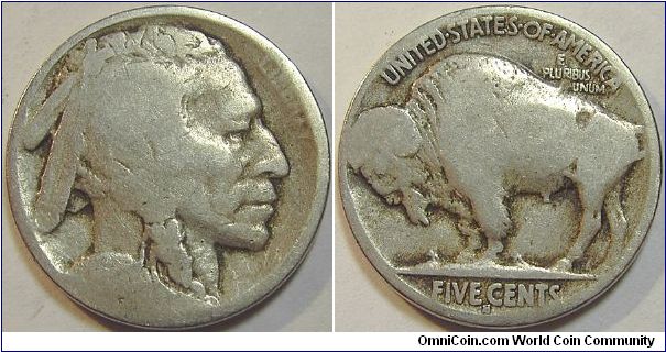 1914S Indian Head (Buffalo) Five Cents, Barely readable date