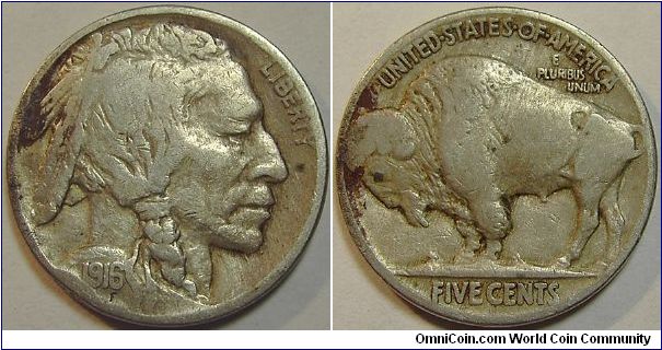 1916 Indian Head (Buffalo) Five Cents