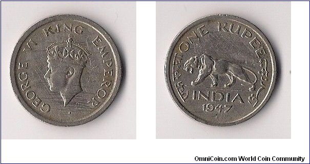 1 Indian Rupee circulated in India only during the year of its independence which was in 1947.