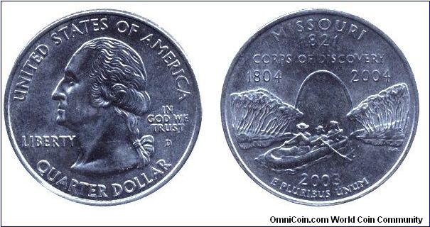 USA, 1/4 dollar, 2003, Cu-Ni, Missouri - 1821, Corps of Discovery, 1804 - 2004, George Washington, MM: D.                                                                                                                                                                                                                                                                                                                                                                                                           
