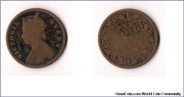 One quarter anna circulated in India in the year 1876 when India was under the rule of Great Britain.