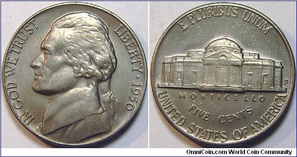 1950D Jefferson, Five Cents