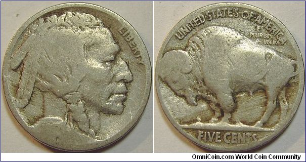 1917 Indian Head (Buffalo) Five Cents, Two Feather