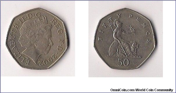 50 pence with a portrait of Elizabeth the 2nd.
