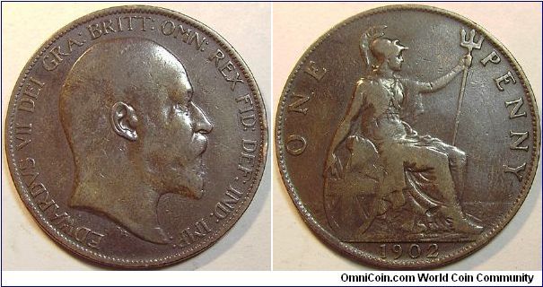 1902 Edward VII, One Penny, High Tide Type