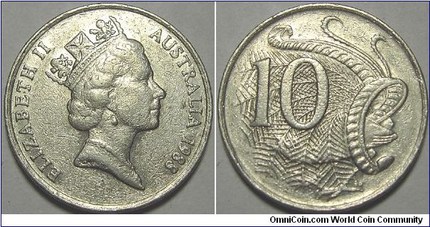 1988 Elizabeth II, 10 Cents, rough shape