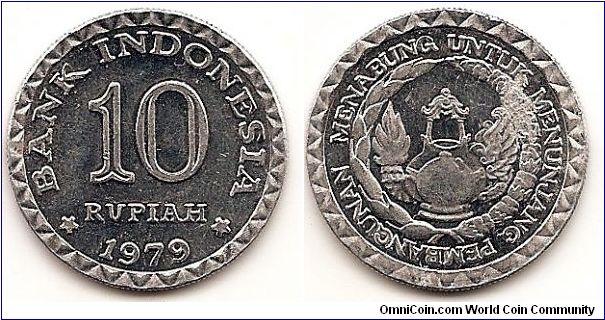 10 Rupiah
KM#44
1.9000 g., Aluminum, 25 mm. Series: F.A.O. Obv: Stars flank date below denomination Rev: Rice and cotton stalks form wreath around teapot design