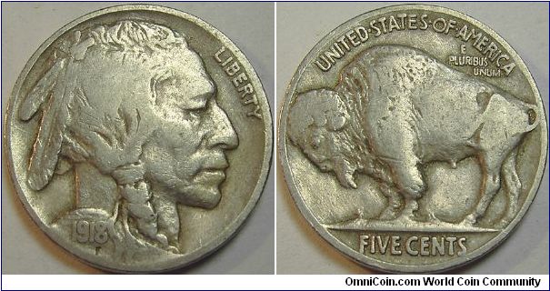1918 Indian Head (Buffalo) Five Cents