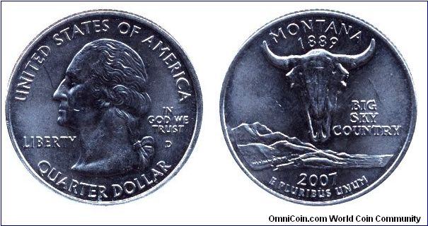 USA, 1/4 dollar, 2007, Cu-Ni, Montana - 1889, Big Sky Country, George Washington, MM: D.                                                                                                                                                                                                                                                                                                                                                                                                                            