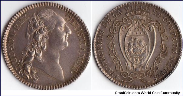 Silver jeton issued for the Crown Prosecutors of the town and county of Nantes. Undated, but minted circa 1786/8.