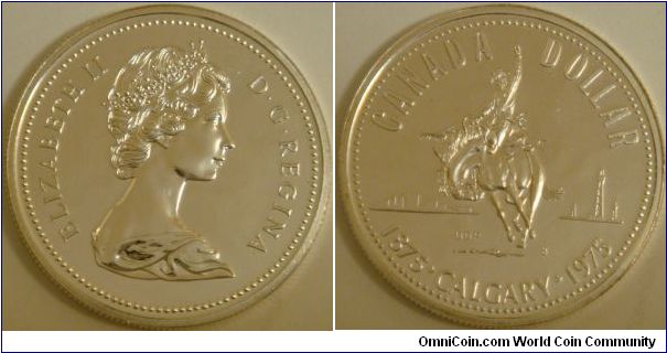 Canada, 1 dollar, 1975 Centenary of the City of Calgary, Alberta, silver dollar