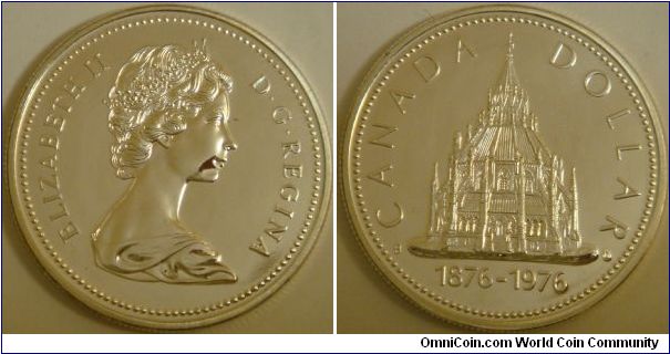 Canada, 1 dollar, 1976 100th anniversary of the opening of the Library of Parliament, silver dollar