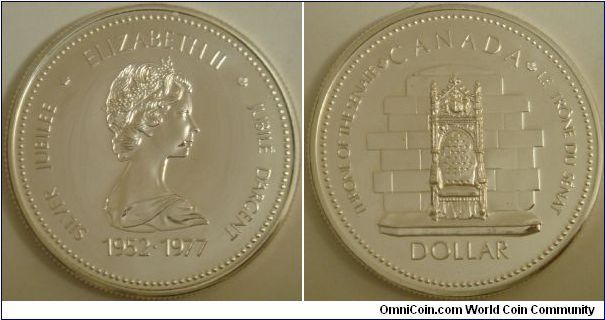 Canada, 1 dollar, 1977 25th aniversary of the accession to the throne of Queen Elizabeth II, silver dollar