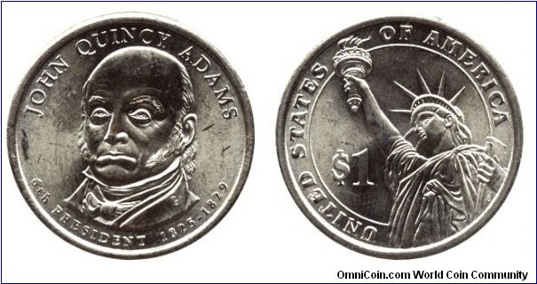 USA, 1 dollar, 2008, Mn-Brass, John Quincy Adams (1825-1829), 6th President.                                                                                                                                                                                                                                                                                                                                                                                                                                        