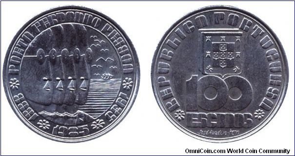 Portugal, 100 escudos, 1985, Cu-Ni, 50th Anniversary - Death of Fernando Pessoa - Poet.                                                                                                                                                                                                                                                                                                                                                                                                                             