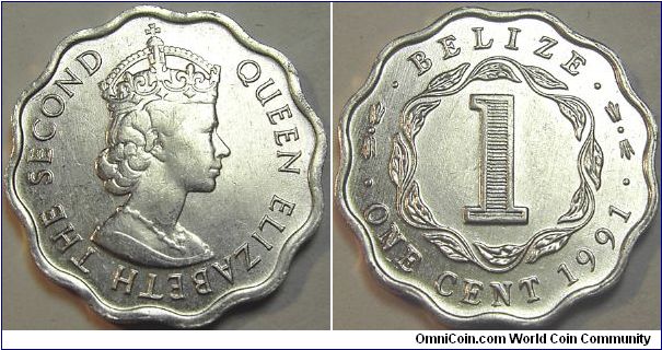 1991 Elizabeth The Second, Belize, One Cent