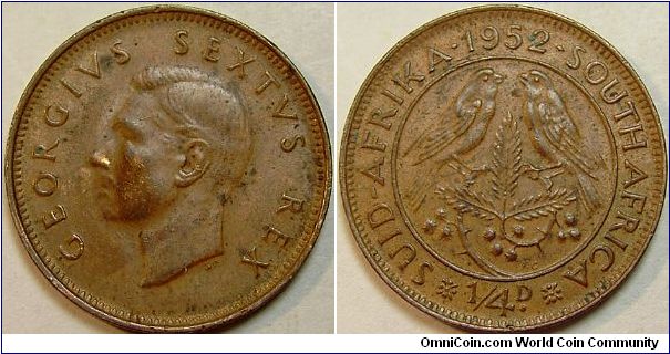 1952 George VI, South Africa 1/4D